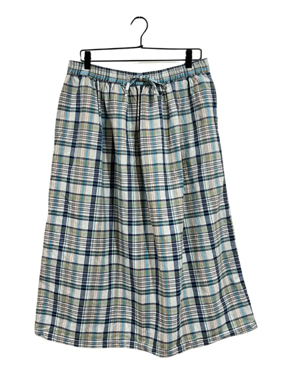 Orvis Navy Sage Tan Plaid Midi Skirt Size Large - Picture 9 of 10